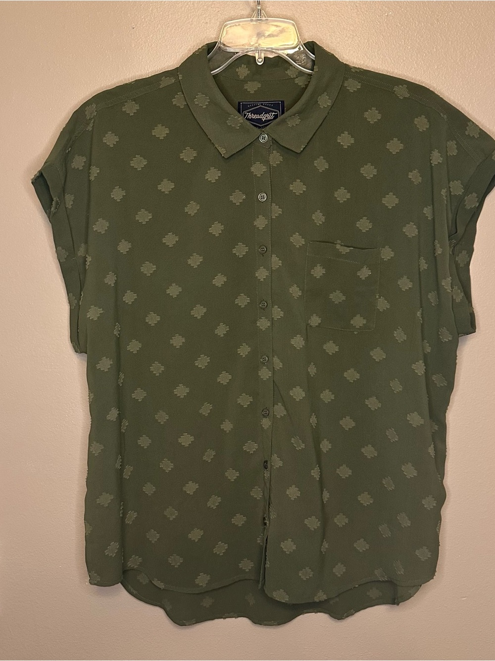Threadgrit Olive Short Sleeve Button-Down Shirt